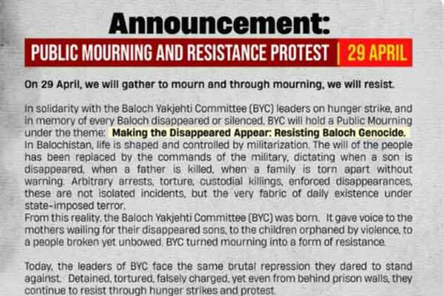 BYC announces April 29 protest to demand justice for Baloch missing persons