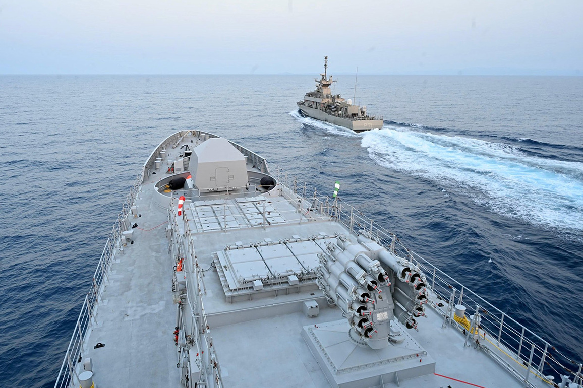 INS Tamal participates in passage exercise with HR Ritsos of Hellenic Navy on departure from Greece
