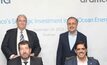  At the signing ceremony, front row, from left: MidOcean Energy CEO De la Rey Venter and Aramco Upstream President Nasir K. Al-Naimi. Back row, from left: EIG Chairman and CEO Blair Thomas and Aramco President & CEO Amin H. Nasser.