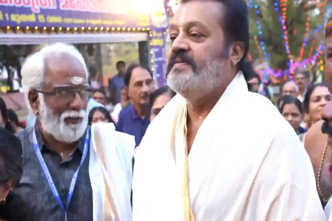 Union Minister Suresh Gopi offers prayers at Kerala's Vadakkumnathan temple on Mahashivaratri