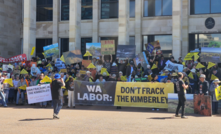 Anti-fracking protestors outside WA parliament house