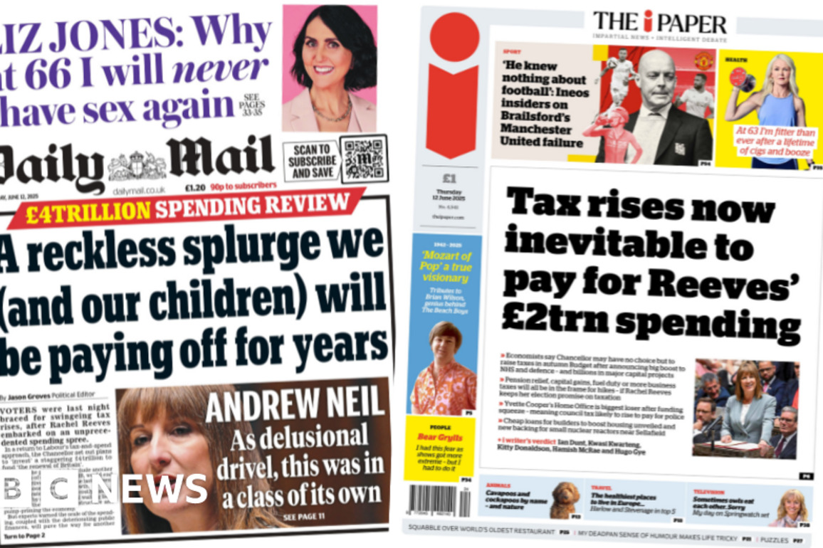Newspaper headlines- Spending Review 'renewing Britain' or 'reckless splurge'