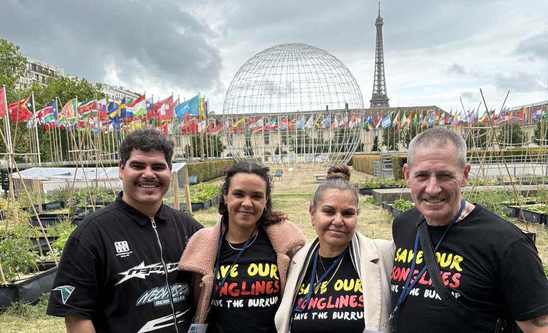 Raelene Cooper and the Save Our Songlines delegation in Paris