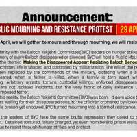 BYC announces April 29 protest to demand justice for Baloch missing persons