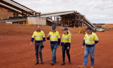  FMG deputy chairman Mark Barnaba, WA minister for mines and petroleum Bill Johnston, FMG CEO Elizabeth Gaines and FMG COO Greg Lilleyman at the Eliwana mine.