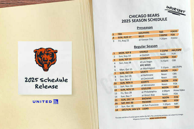 Chicago Bears 2025 schedule announced
