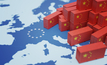 Chinese cargo containers on map of Europe. Credit: Vchal.