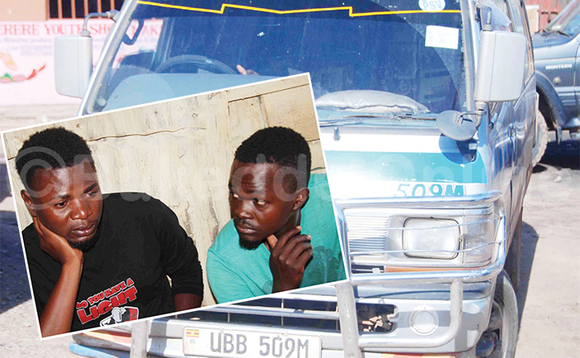 Takisi nnamba UBB 509M mwe bagambibwa okubbira. Mu katono, Ategeka (ku kkono) ne Muyimbwa nga bali ku poliisi. Takisi nnamba UBB 509M mwe bagambibwa okubbira. Mu katono, Ategeka (ku kkono) ne Muyimbwa nga bali ku poliisi.