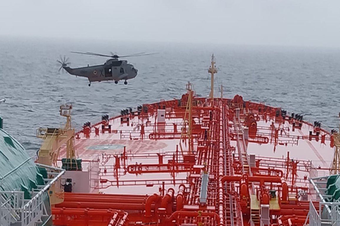 Indian Navy evacuates critically ill sailor from Singapore-flagged oil tanker in mid-sea rescue