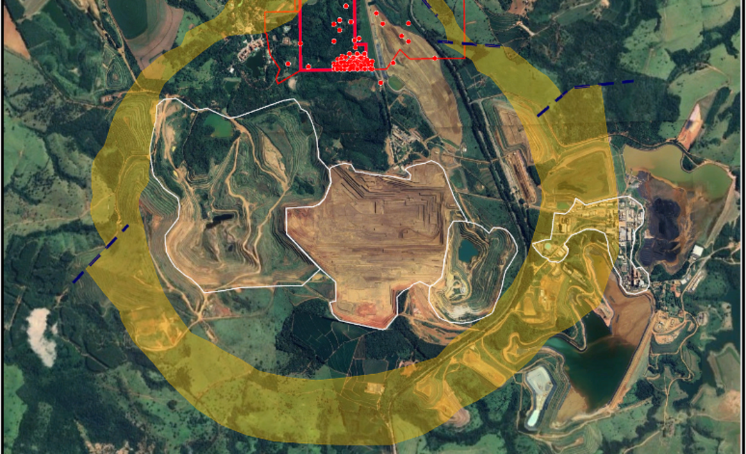 Demarcação do projeto Araxá, da St George, no mapa aéreo do complexo do Barreiro em MG