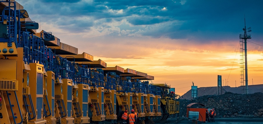 Trucks at Solidcore's flagship Kyzyl gold mine in Kazakhstan