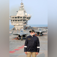 PM Modi witnesses Air Power Demo with MiG 29 fighters onboard INS Vikrant, celebrates Diwali with Navy personnel
