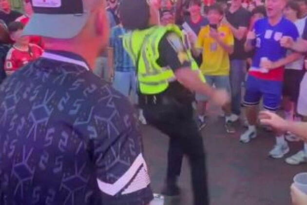 Video- Boston cop celebrated by World Cup crowds after showing off soccer skills