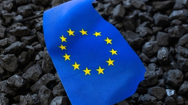 European Union flag against the background of coal