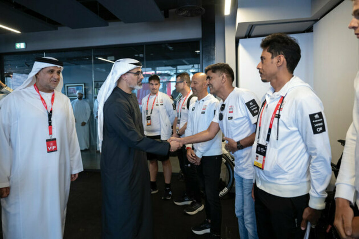 Khaled bin Mohamed bin Zayed meets UAE Team Emirates XRG cyclists