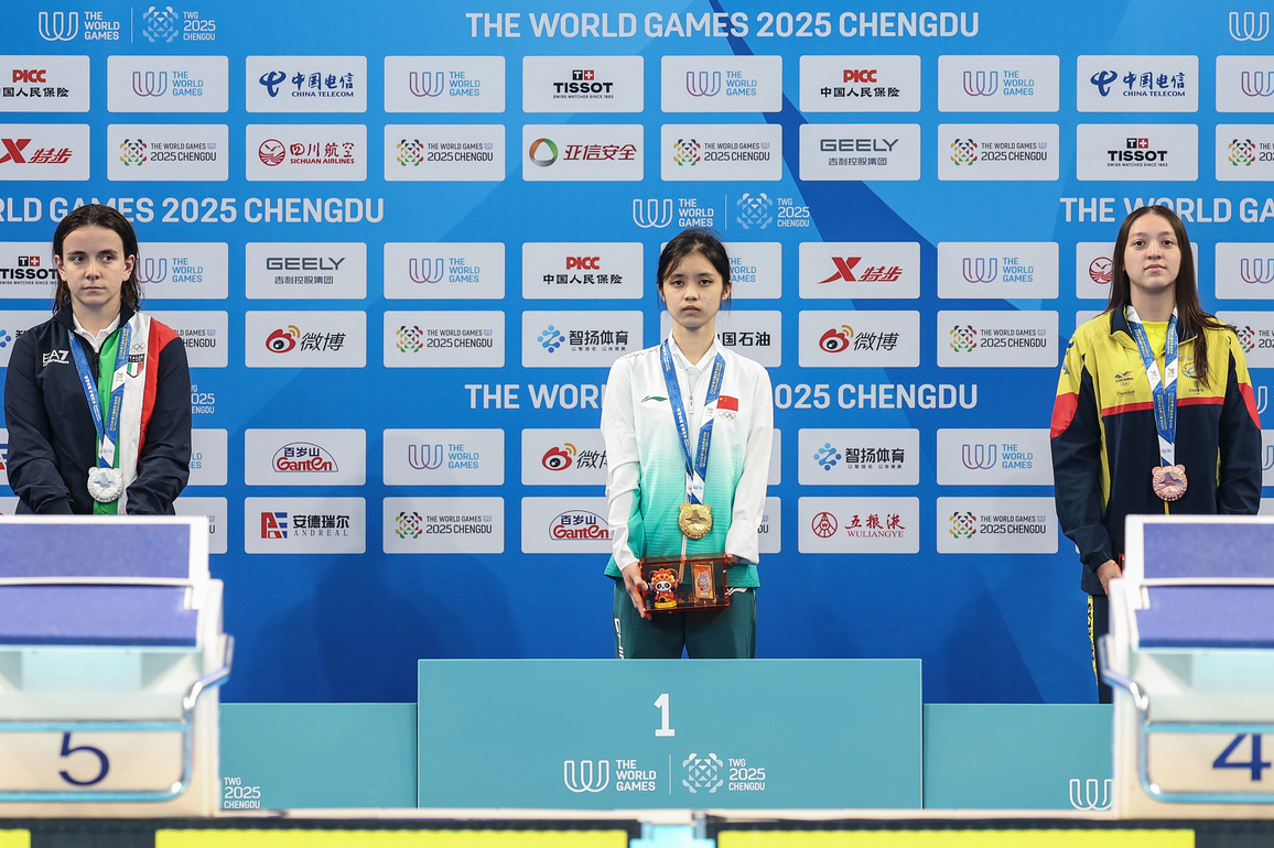 (SP)CHINA-CHENGDU-THE WORLD GAMES 2025-FREEDIVING-WOMEN'S DYNAMIC WITH FINS-FFS1-FFS2-VICTORY CEREMONY (CN)