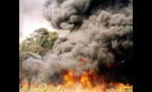  An oil pipeline on fire in the Niger Delta.