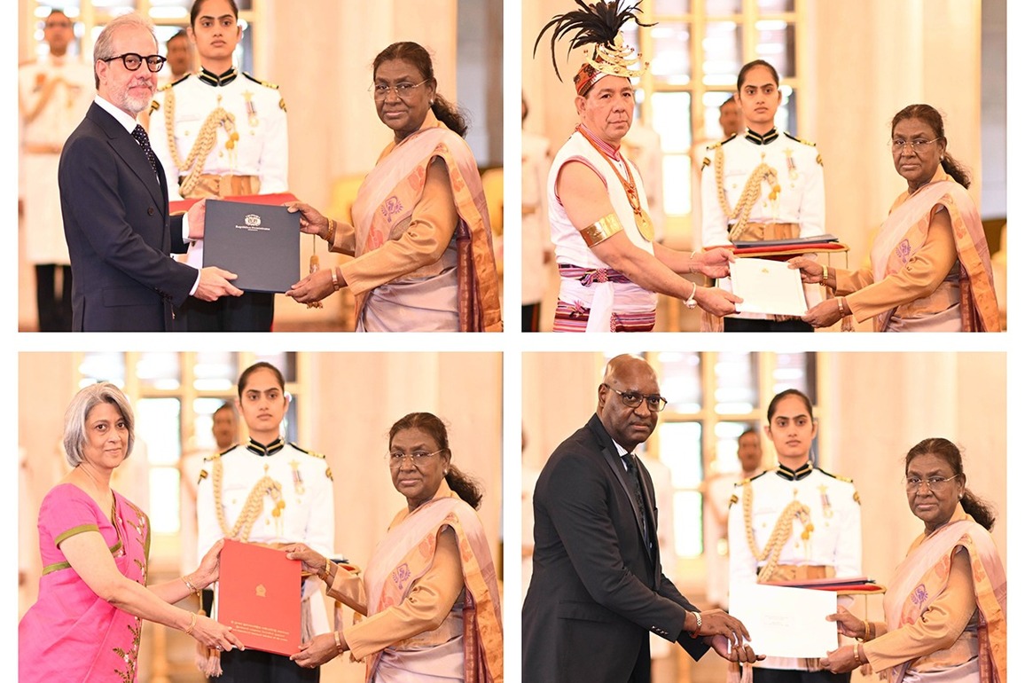 President Murmu receives credentials from envoys of four nations at Rashtrapati Bhavan