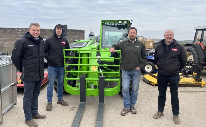 Clwyd Agricultural has been appointed as Merlo dealer for North Wales. Left to right: Craig Parkes, of Merlo UK, Morgan Williams, Pryderi Gruffydd and Alun Williams, of Clwyd Agricultural.