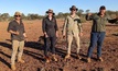  Dreadnought geologists Matt Crowe, Claudia Tomkin, Sam Busetti and Jordan Gee at the recently discovered Y42 ironstone.