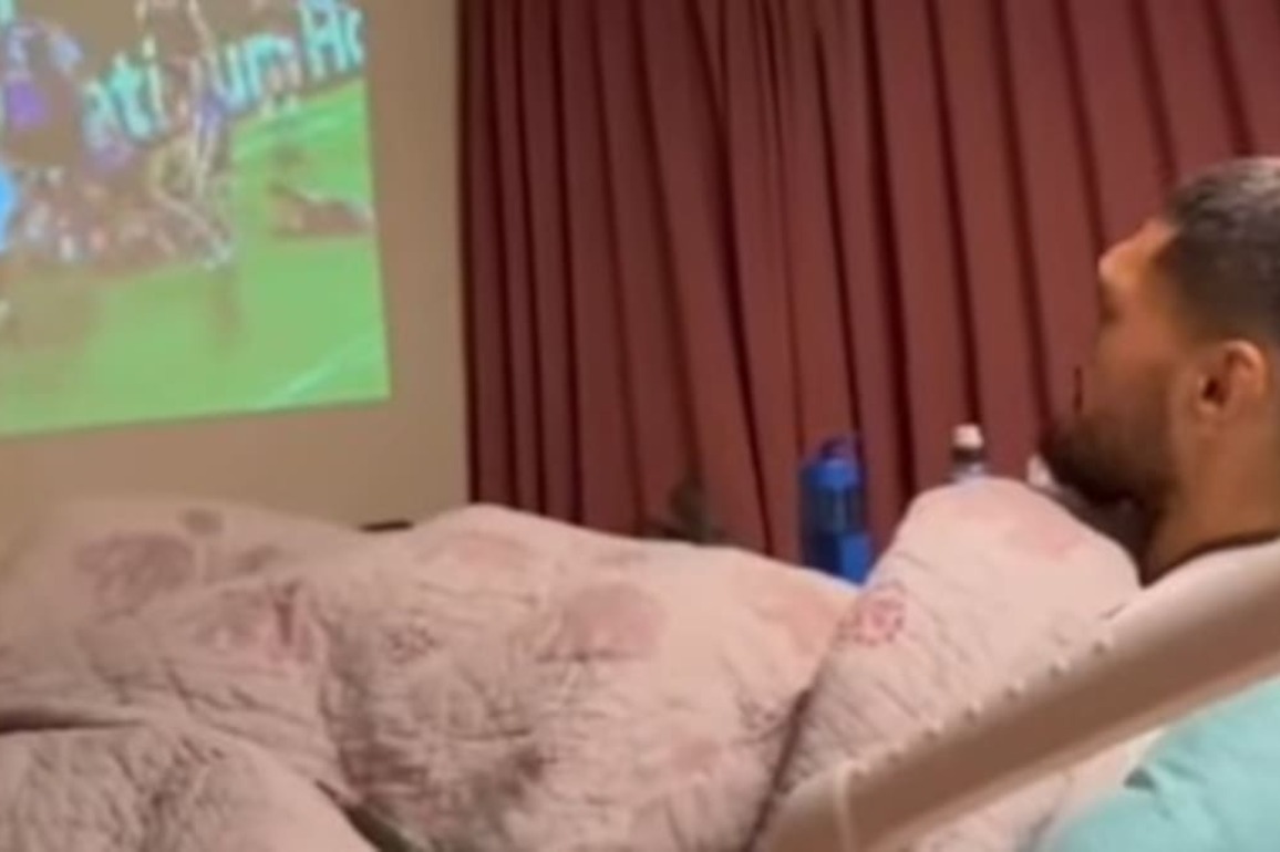 Cancer-stricken Blues forward Cameron Suafoa celebrates win from hospital bed
