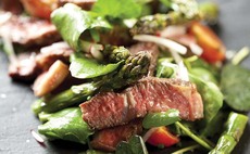 British beef and asparagus salad with radishes and cherry tomatoes