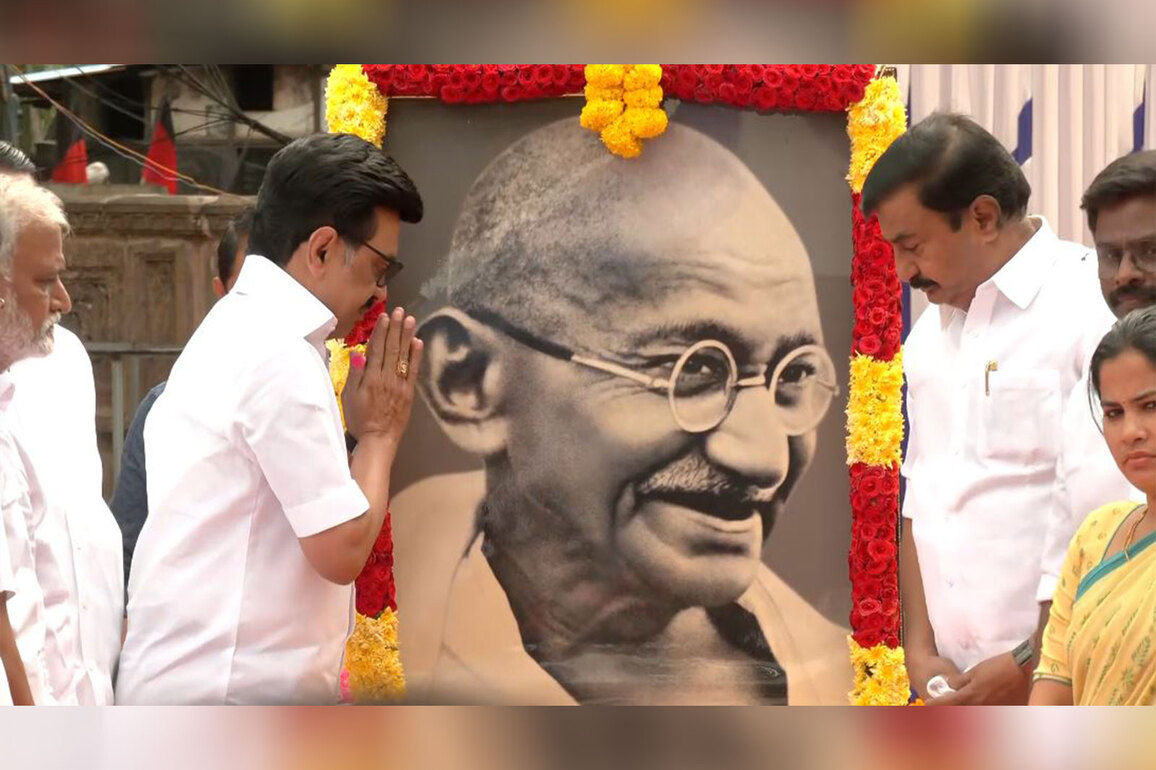 Tamil Nadu CM Stalin pays tribute to Mahatma Gandhi on his 156th birth anniversary