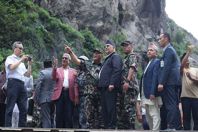 Nepal PM KP Sharma Oli visits flood hit area of Rasuwa near China border