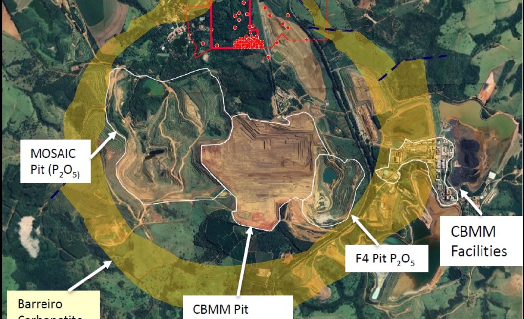 Mapa com localização do projeto de nióbio Araxá, da St George