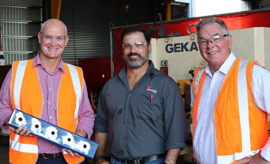 Queensland manufacturing minister Glenn Butcher (l) with Key Solution managing director Frank Attard and resources minister Scott Stewart. Photo courtesy of Queensland government