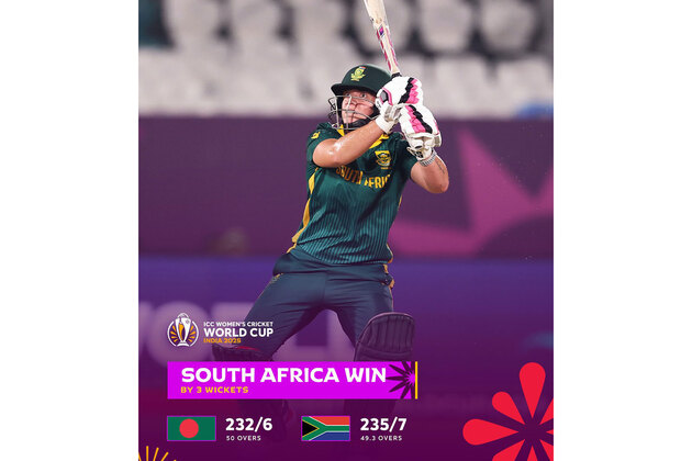 ICC Women's WC: South Africa defeat Bangladesh by three wickets; Tryon, Nadine shine