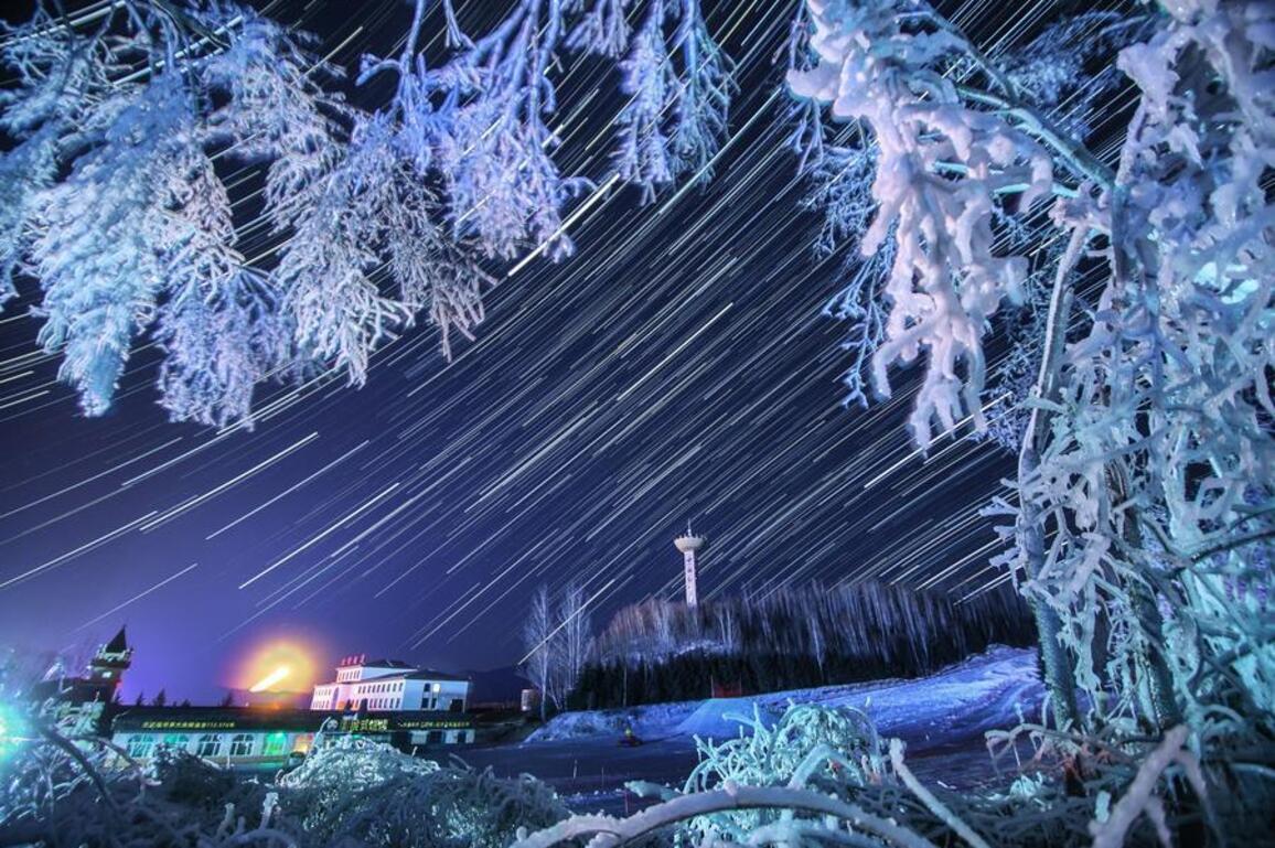 Starry sky above Yabuli Ski Resort in NE China's Heilongjiang