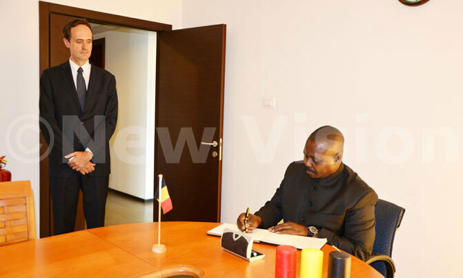 Oulanyah, diplomats sign condolence book for Belgium victims Oulanyah, diplomats sign condolence book for Belgium victims