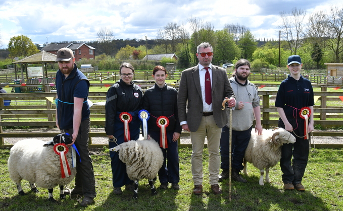 Contract shepherd Richard Walker (third form right) with agriculture students from Barnsley College and their prize-winning sheep