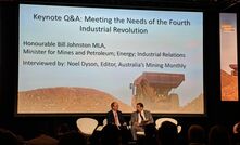 Bill Johnston (left) being interviewed at Future of Mining Australia by Noel Dyson. Photo: Rohin Simpson