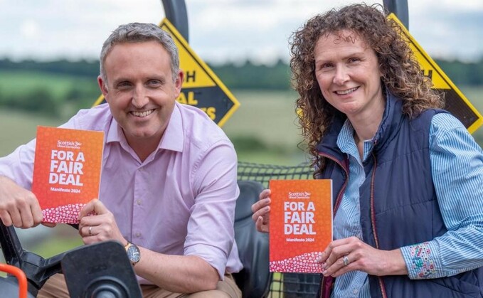 Alex Cole-Hamilton and Wendy Chamberlain, Scottish Liberal Democrat leader and deputy-leader respectively, launching the party's General Election manifesto at Craigie's Farm in Edinburgh