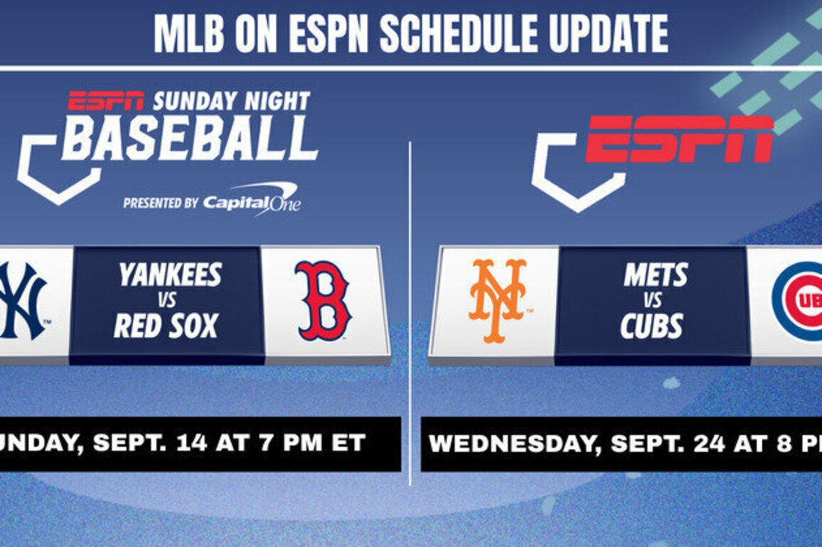 ESPN Sunday Night Baseball Presented by Capital OneSchedule Update: Boston Red Sox Host New York Yankees at Historic Fenway Park on September 14