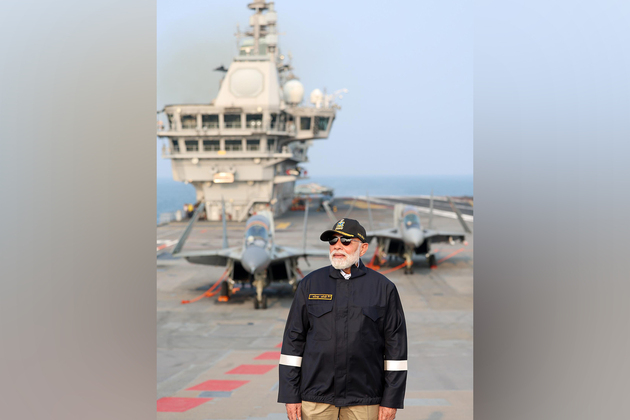 PM Modi witnesses Air Power Demo with MiG 29 fighters onboard INS Vikrant, celebrates Diwali with Navy personnel