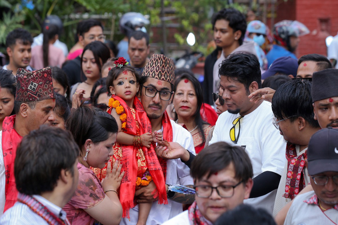 Toddler 'Aryatara Shakya' is anointed as "Kumari" the Living goddess after undergoing ancient ritual