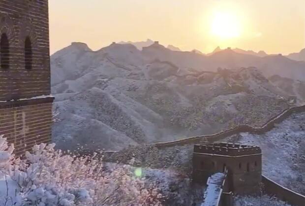 FlyOverChina | Jinshanling section of the Great Wall after snowfall