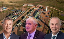 Left: BlueScope boss Mark Vassella; right: Beach Energy chief Brett Woods; and stuck in the middle, Seven’s Kerry Stokes. Pictured: Senex Energy’s Atlas Project in the Surat Basin, which will supply ~20 PJ to BlueScope over 10 years from 2026.