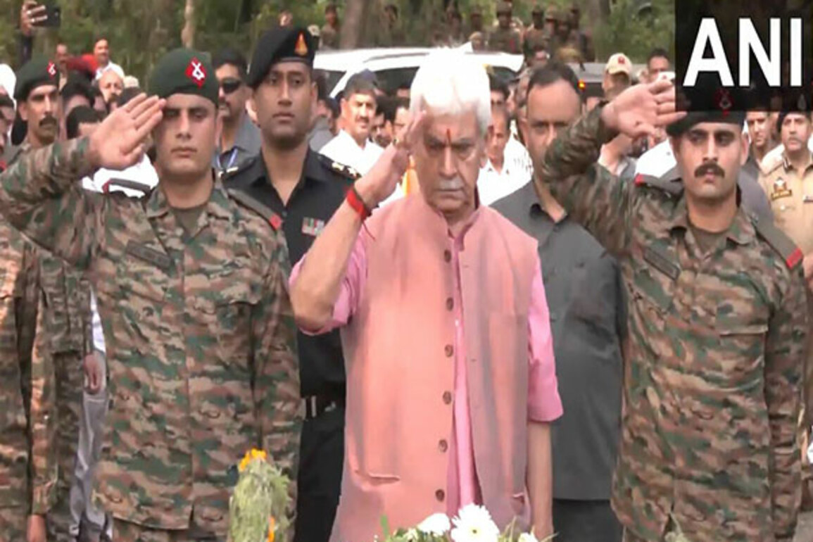 J-K: LG Manoj Sinha pays tribute to Rifleman Sunil Kumar killed in action during shelling by Pakistan in RS Pura sector