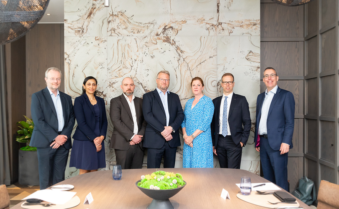 Left to right: Paul Richards, Joanne Job, Oliver Hamilton, Pete Smith, Moira Gorman, James Coke and Jonathan Stapleton