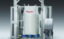 The Block-Buster hydraulic bulk bag conditioner adjusts to bag height during conditioning cycles.