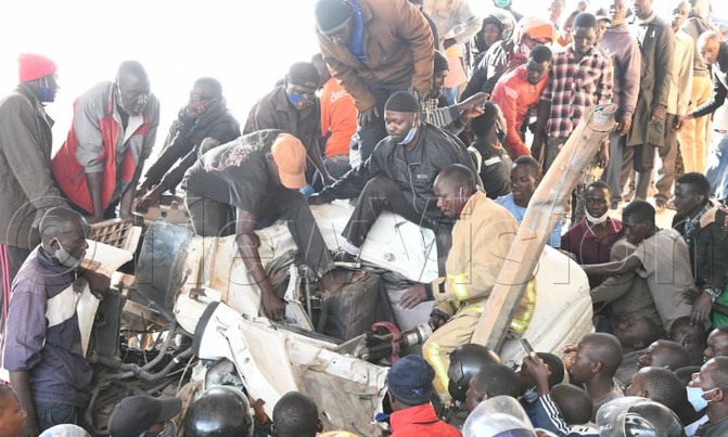 Truck overturns at Namboole, driver stuck inside Truck overturns at Namboole, driver stuck inside