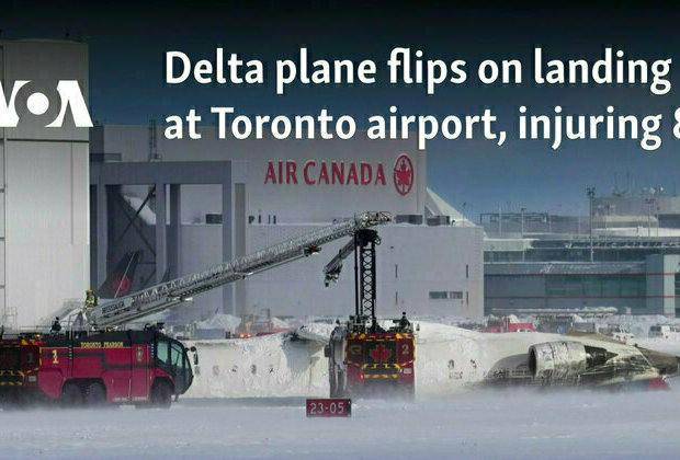 Delta plane flips on landing at Toronto airport, injuring 8