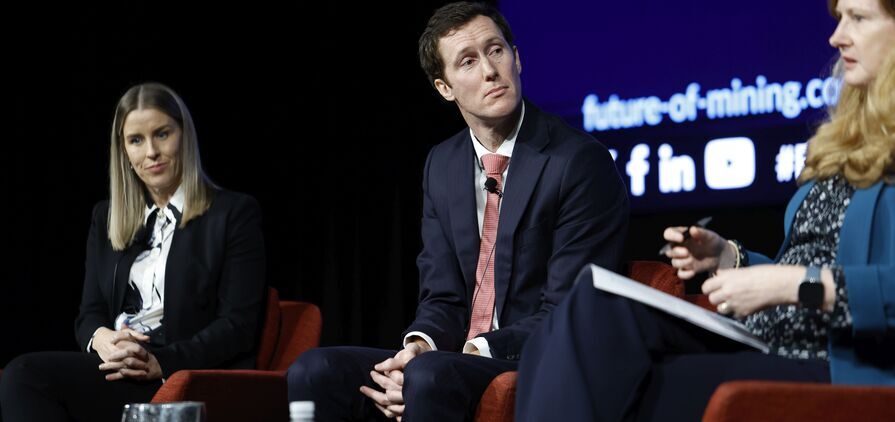 Lauren McGregor (left) speaking at Future of Mining Australia 2025 with Roderick Crowther and Alison Britt.