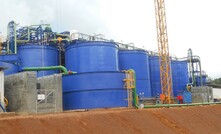 Carbon in leach (CIL) tanks at Aureus Mining's New Liberty gold mine in Liberia