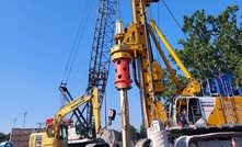 Secant pile drilling operations, which form part of the AWSP-01-01 Tunnel Extension project in Chicago