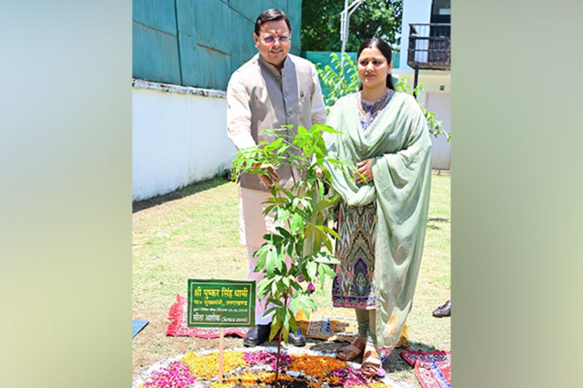 Uttarakhand CM Dhami plants Sita Ashoka sapling under 'Ek Ped Maa Ke Naam' campaign at his CMO residence